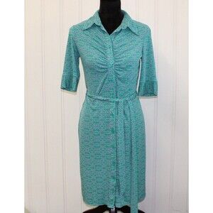 LAUNDRY BY SHELLI SEGAL‎ TEAL PRINT STRETCH KNIT BELTED SHIRT DRESS SIZE 6